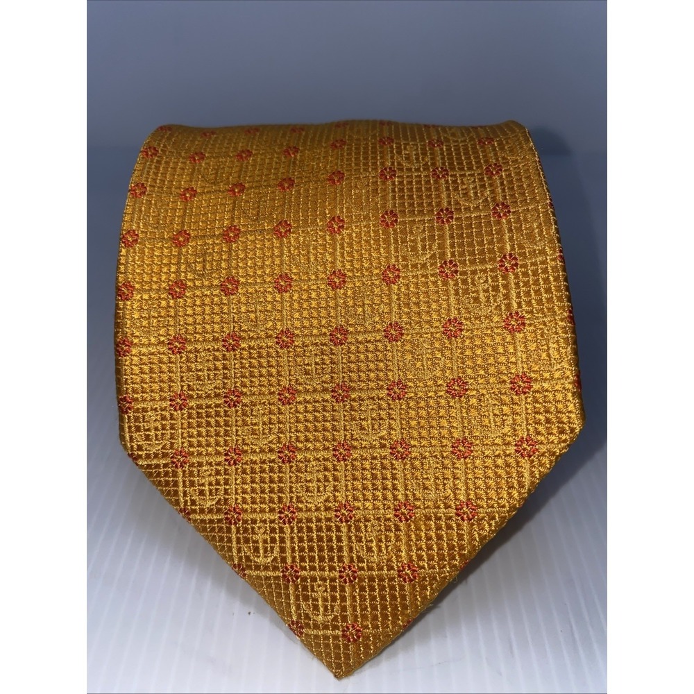 Veuve Clicquoi Vintage 100% Silk Tie Italy Gold Mosaic Pattern 62in T39